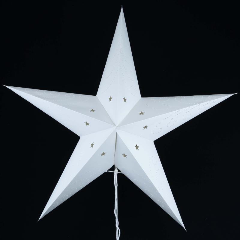 Shanti Weiß - Faltbarer Leuchtstern, Weihnachtsstern aus Papier mit 9 Zacken, 60 cm